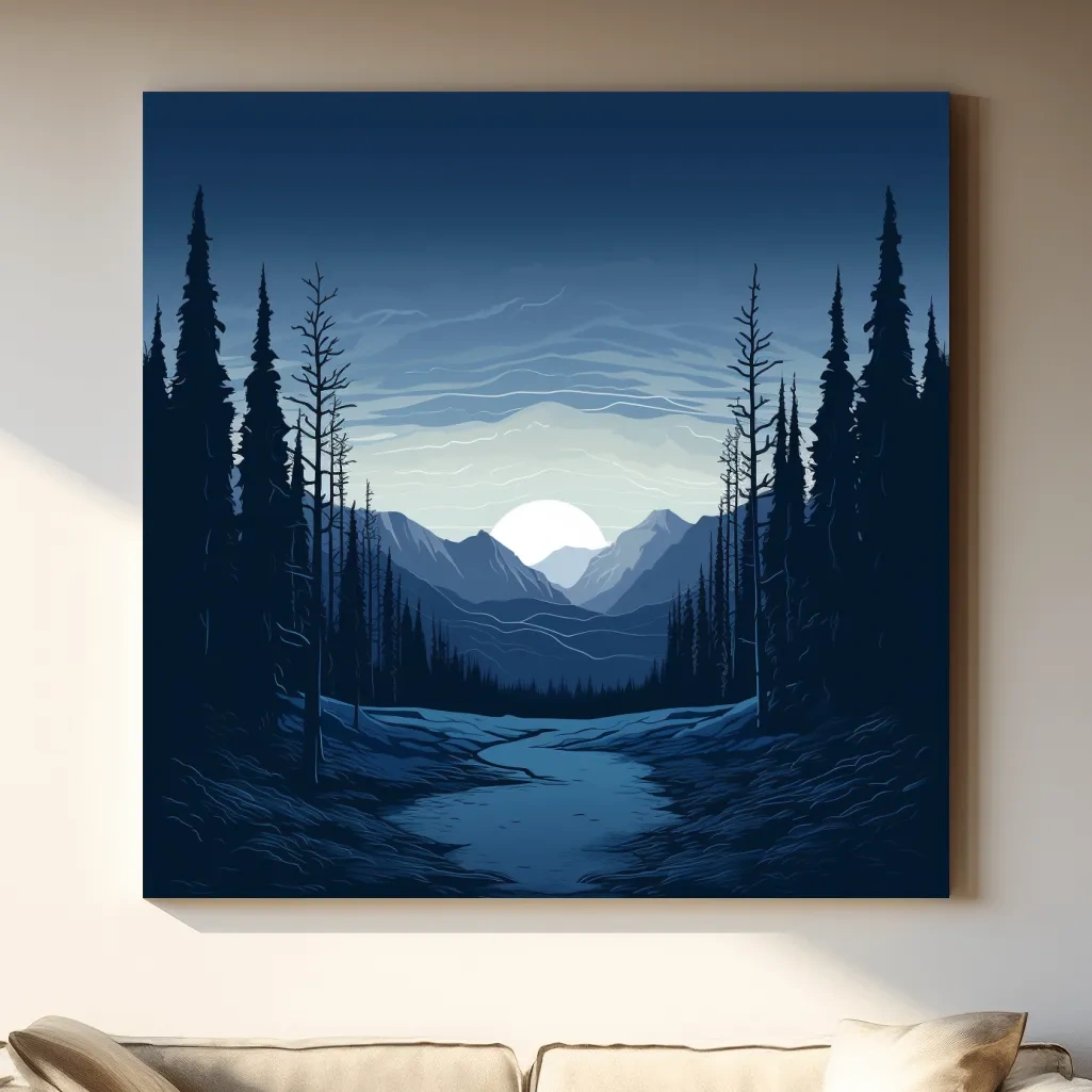 2d vector mountain art, dusk in the alpine meadows