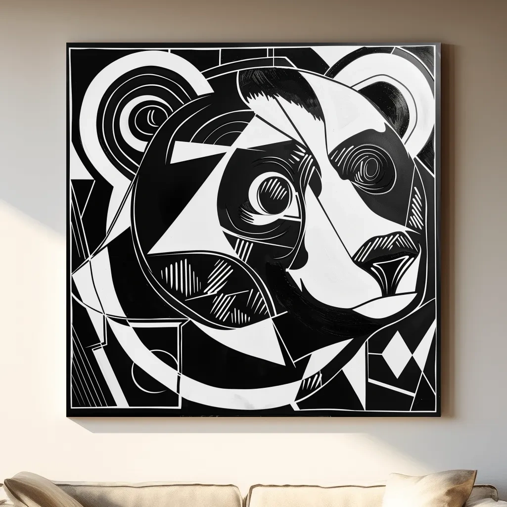 Cubism style abstract painting of a black bear, modern wall art