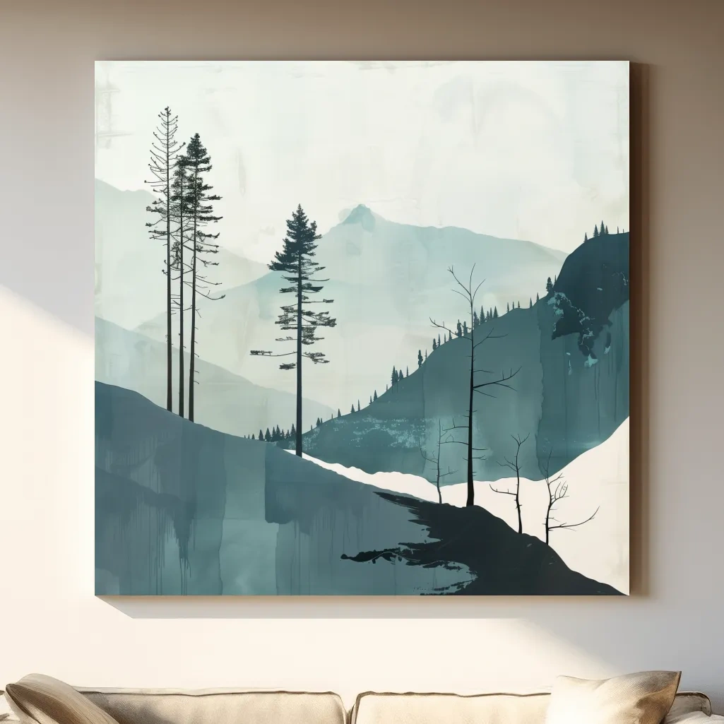 Minimalist Nordic Forest Artwork - Scandinavian Alpine Mountain Wall Art