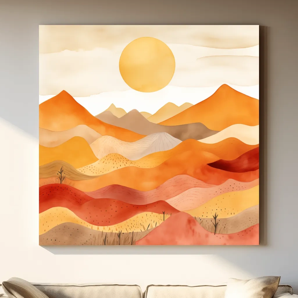 Watercolour style illustation of abstract mountain shapes