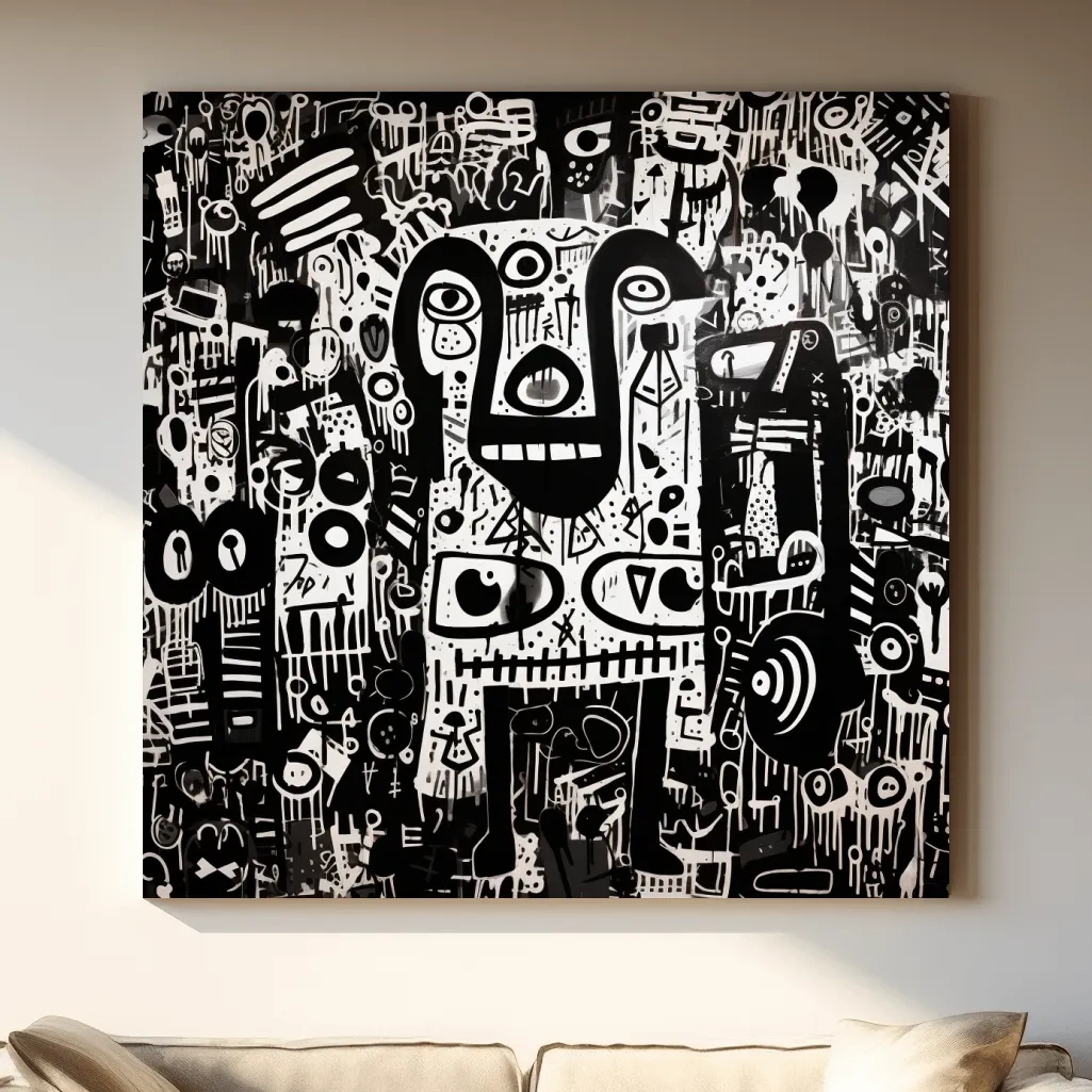Black And White Abstract Graffiti Bear - Urban Street Art Wall Artwork