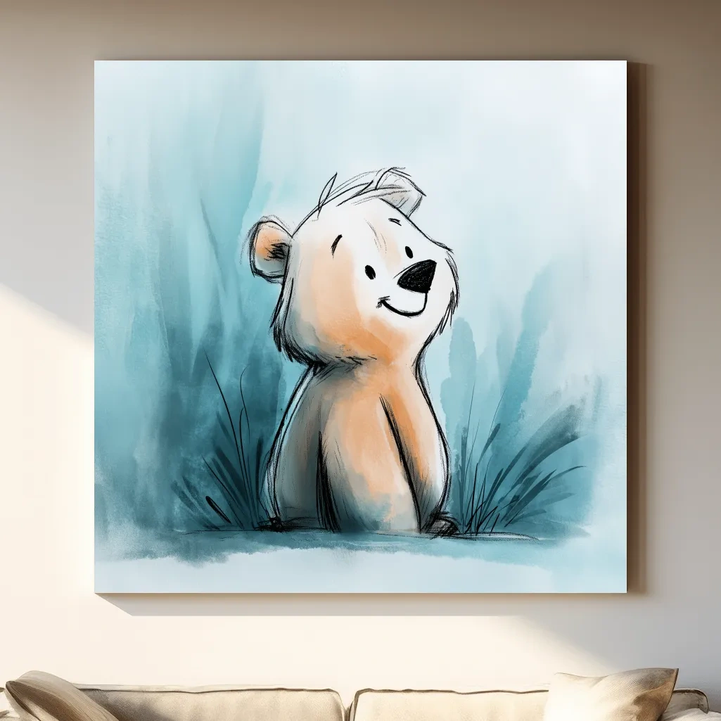 Cute Watercolor Bear Cub Illustration - Whimsical Nursery Animal Wall Art