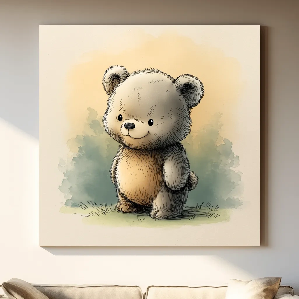 Cute Watercolor Teddy Bear Illustration - Whimsical Nursery Animal Wall Art