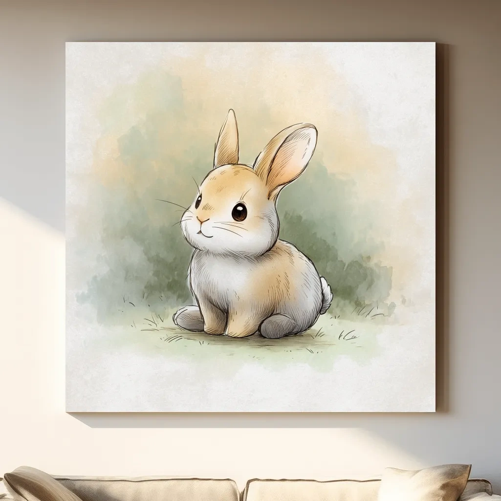 Cute Baby Bunny Watercolor Illustration - Whimsical Nursery Animal Wall Art