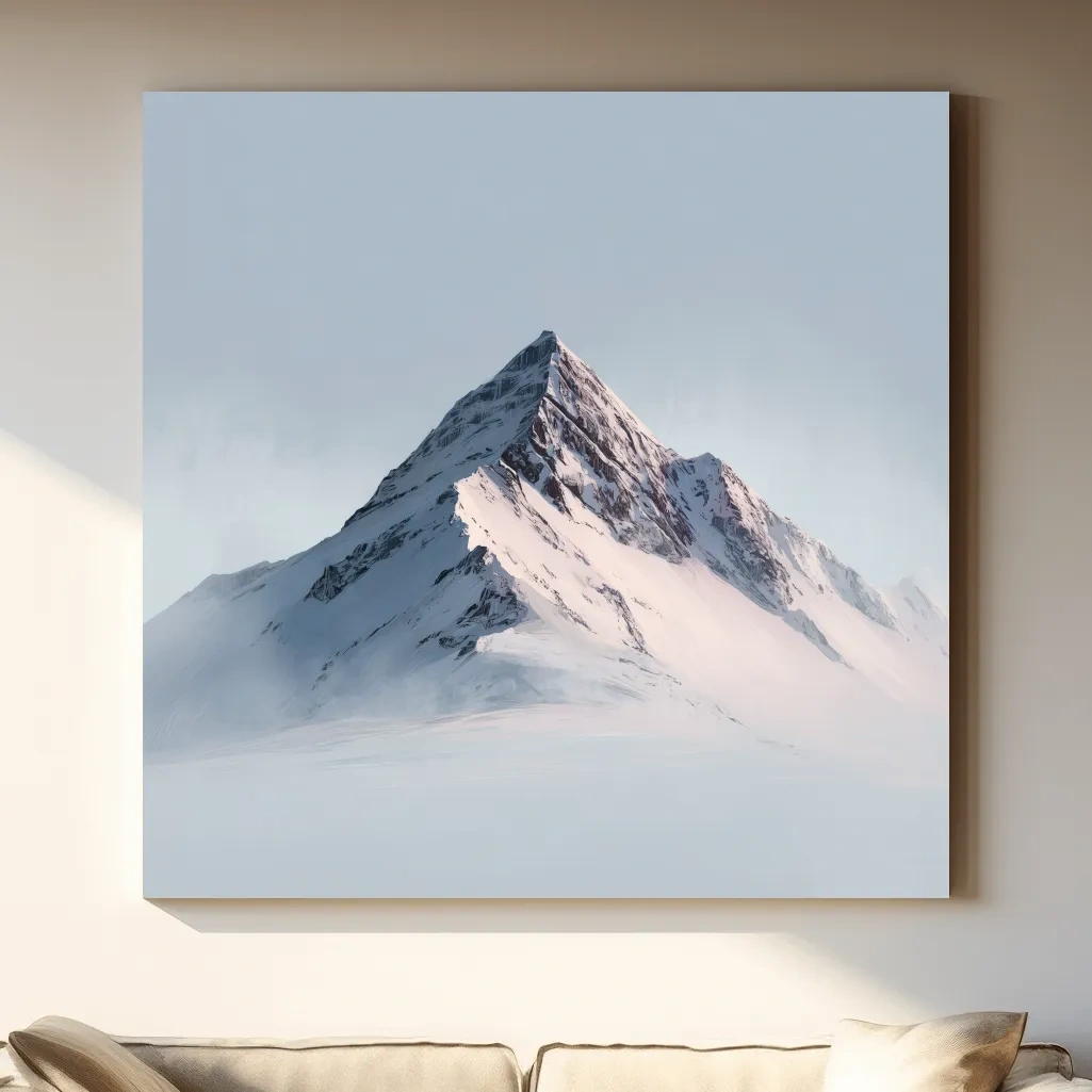 Minimalist Snowy Alpine Peak Painting - Serene Winter Mountain Wall Art