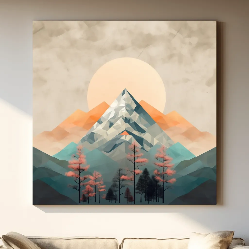Minimalist Alpine Mountain Sunrise Artwork - Modern Landscape Wall Art