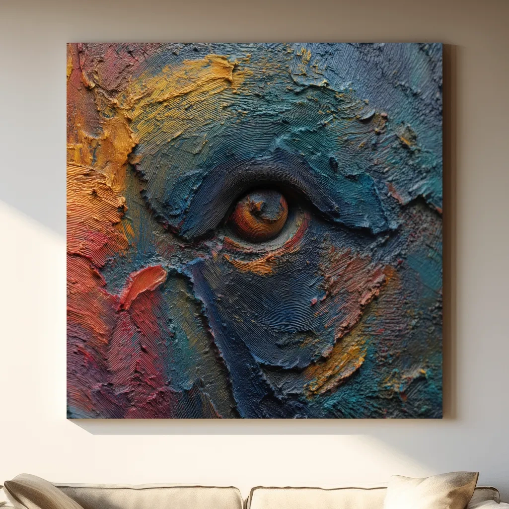 Textured Abstract Bear Eye Impasto Painting - Bold Colorful Wildlife Wall Art