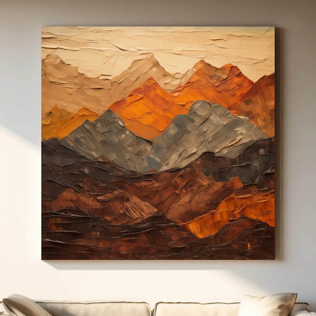 Textured Impasto Style Mountain Range - Rustic Earthy Abstract Wall Art