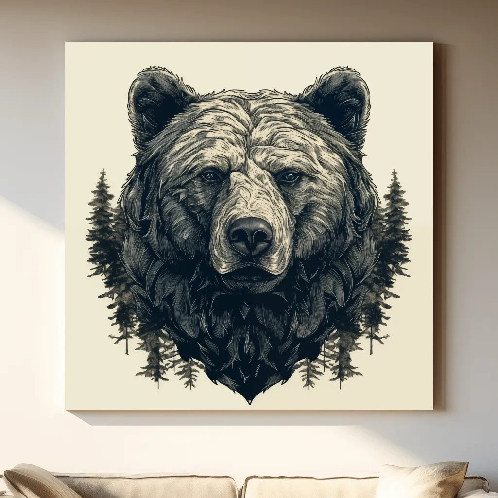Grizzly Bear Portrait Illustration Artwork - Vintage Wilderness Forest Wall Art