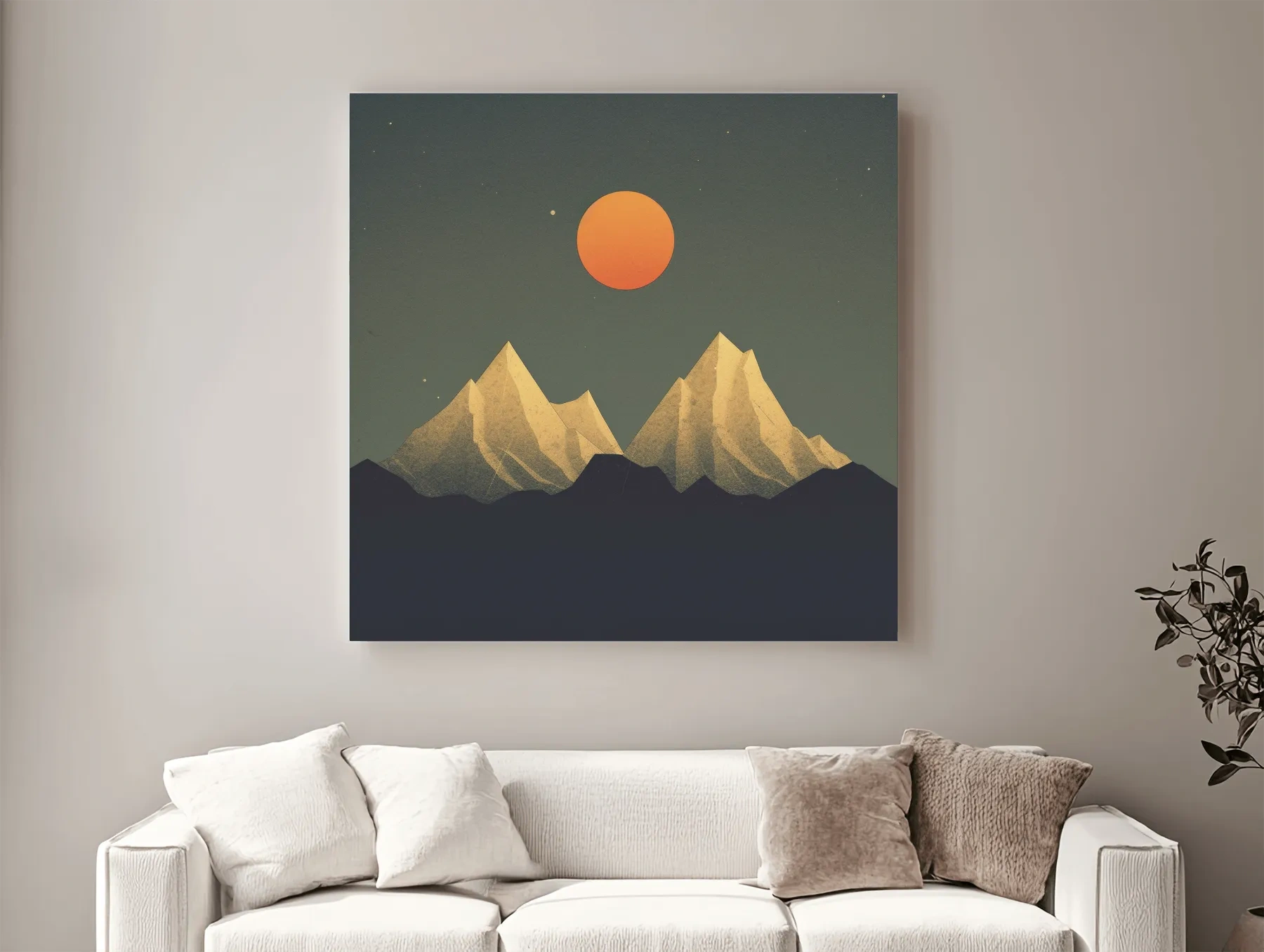 Minimalist Alpine Mountain Sunset - Mid Century Landscape Wall Art
