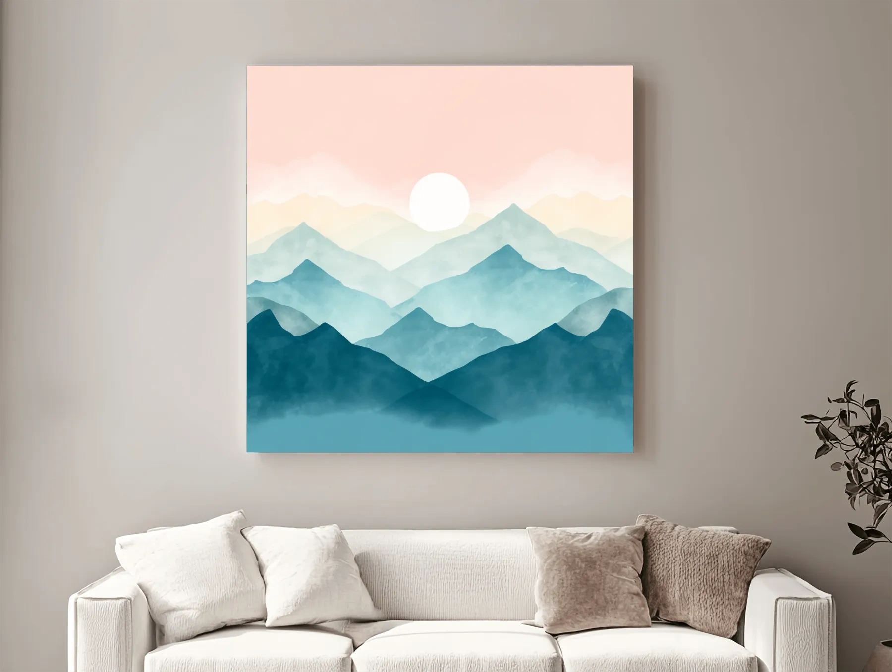 Soft pastel mountain landscape painting