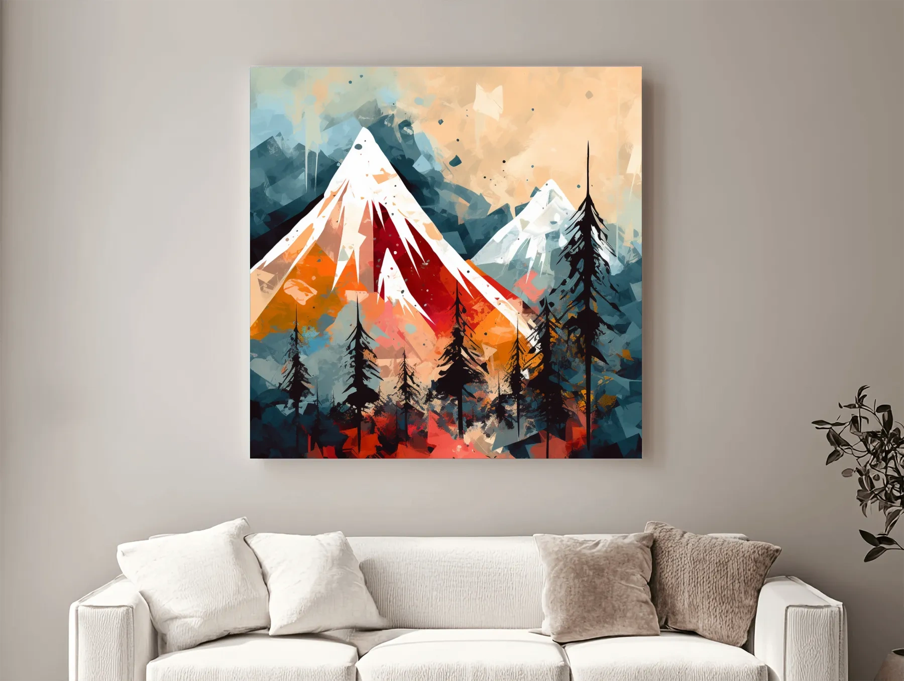 Rustic Abstract Mountain Peaks And Pine Forest - Landscape Wall Art