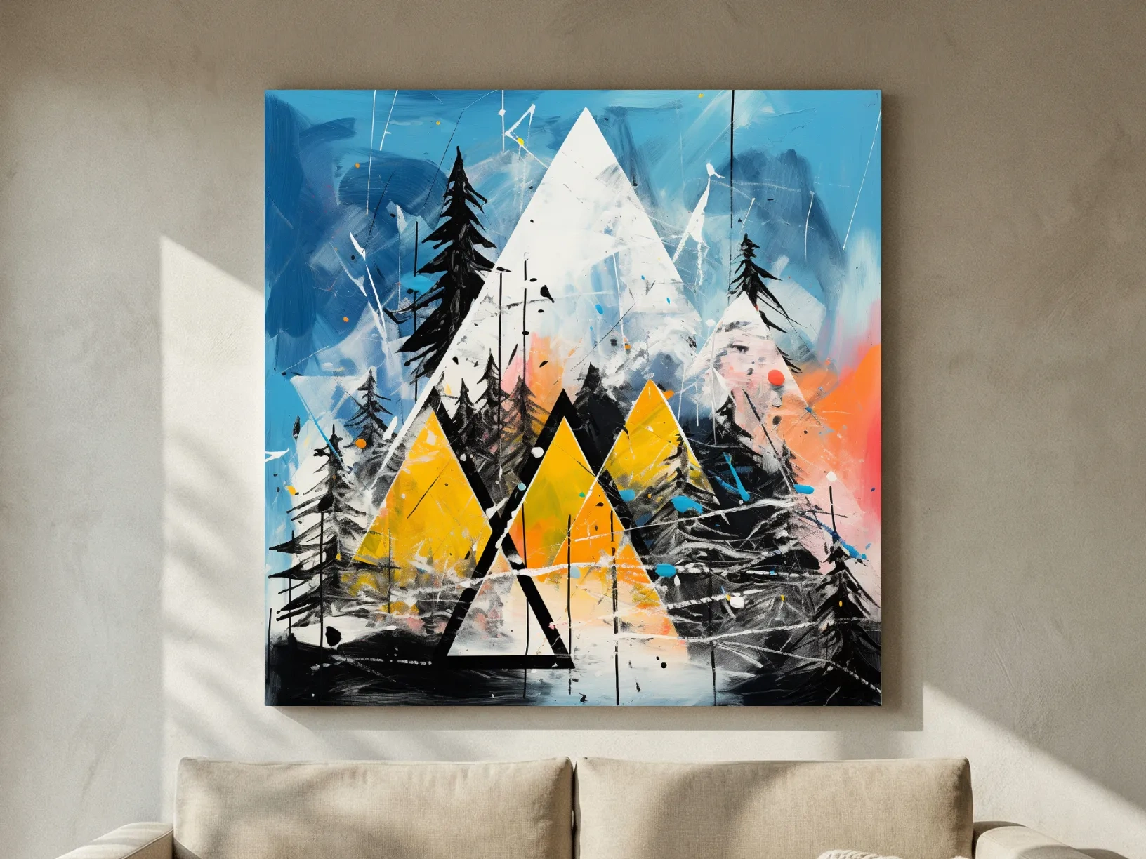 Abstract Geometric Mountain Peaks - Vibrant Colorful Forest Wall Art