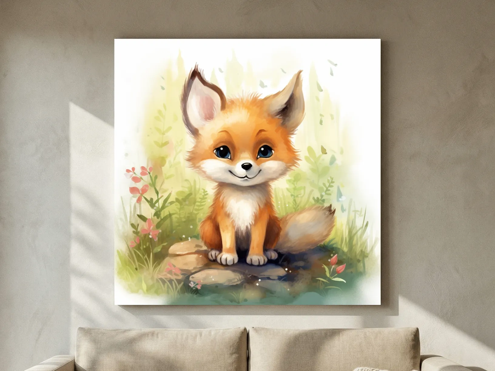 Cute Baby Fox Watercolor Illustration - Woodland Nursery Animal Wall Art