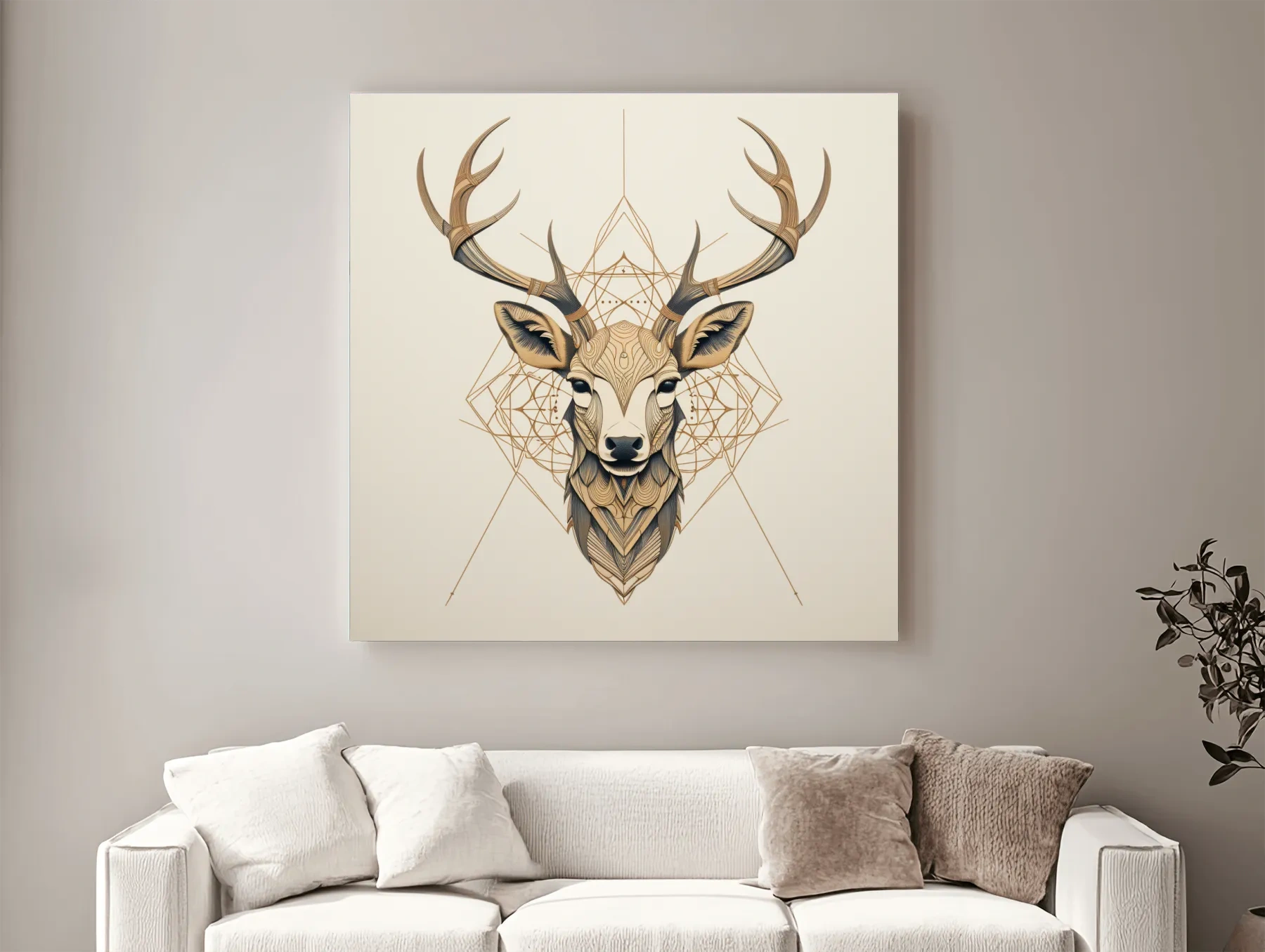 Geometric Deer Head Line Art - Tattoo Style Wildlife Wall Art
