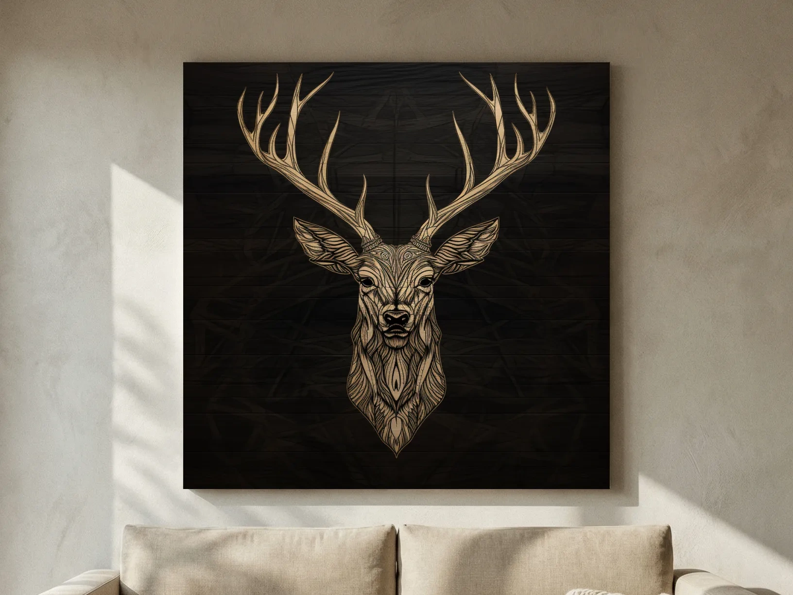 Elegant Geometric Deer Head Line Art - Rustic Woodcut Style Wildlife Artwork