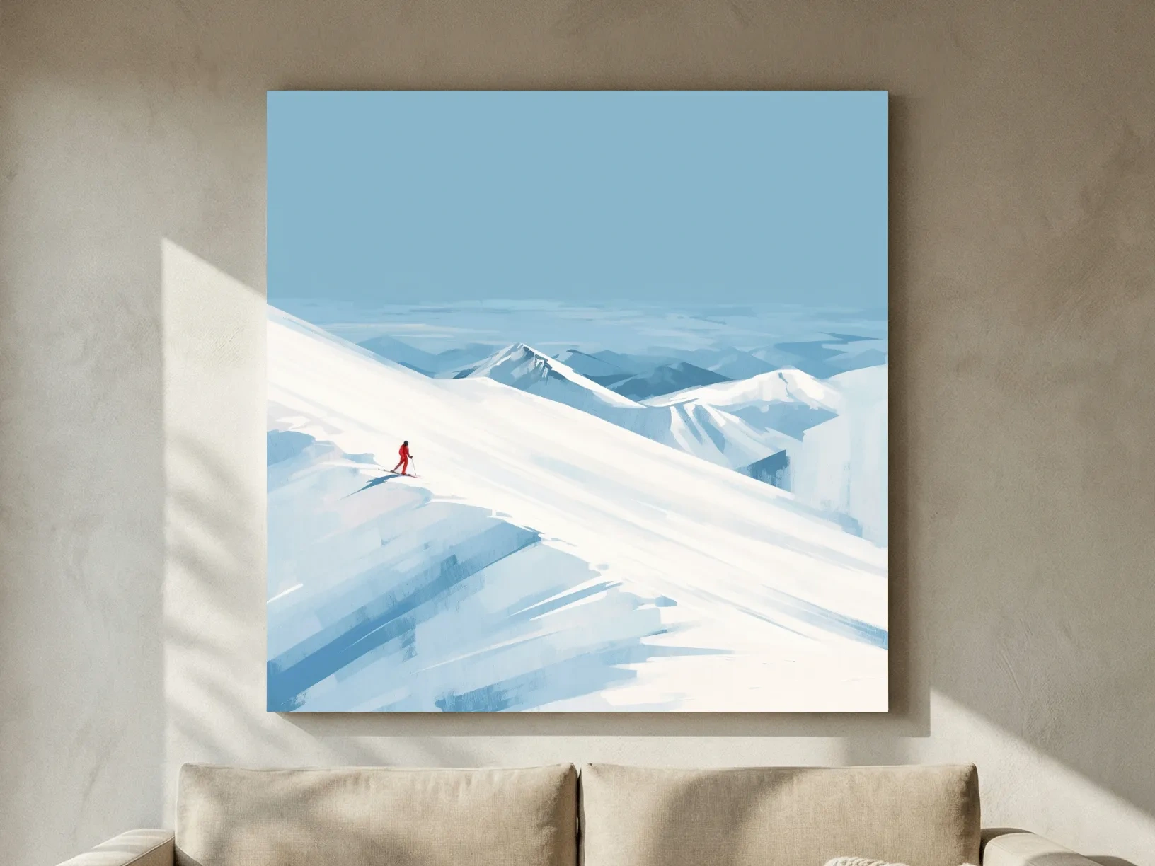 Minimalist Backcountry Skier Painting - Alpine Winter Wall Art