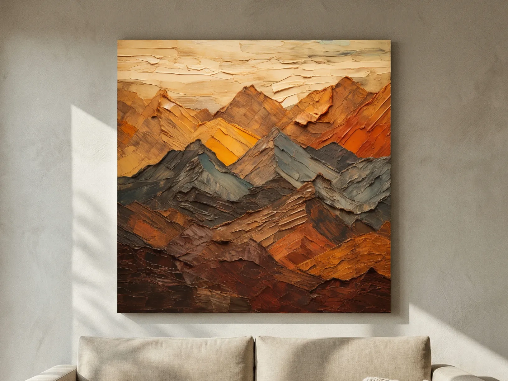 Textured Abstract Mountain Range Painting - Impasto Effect Rustic Landscape Wall Art