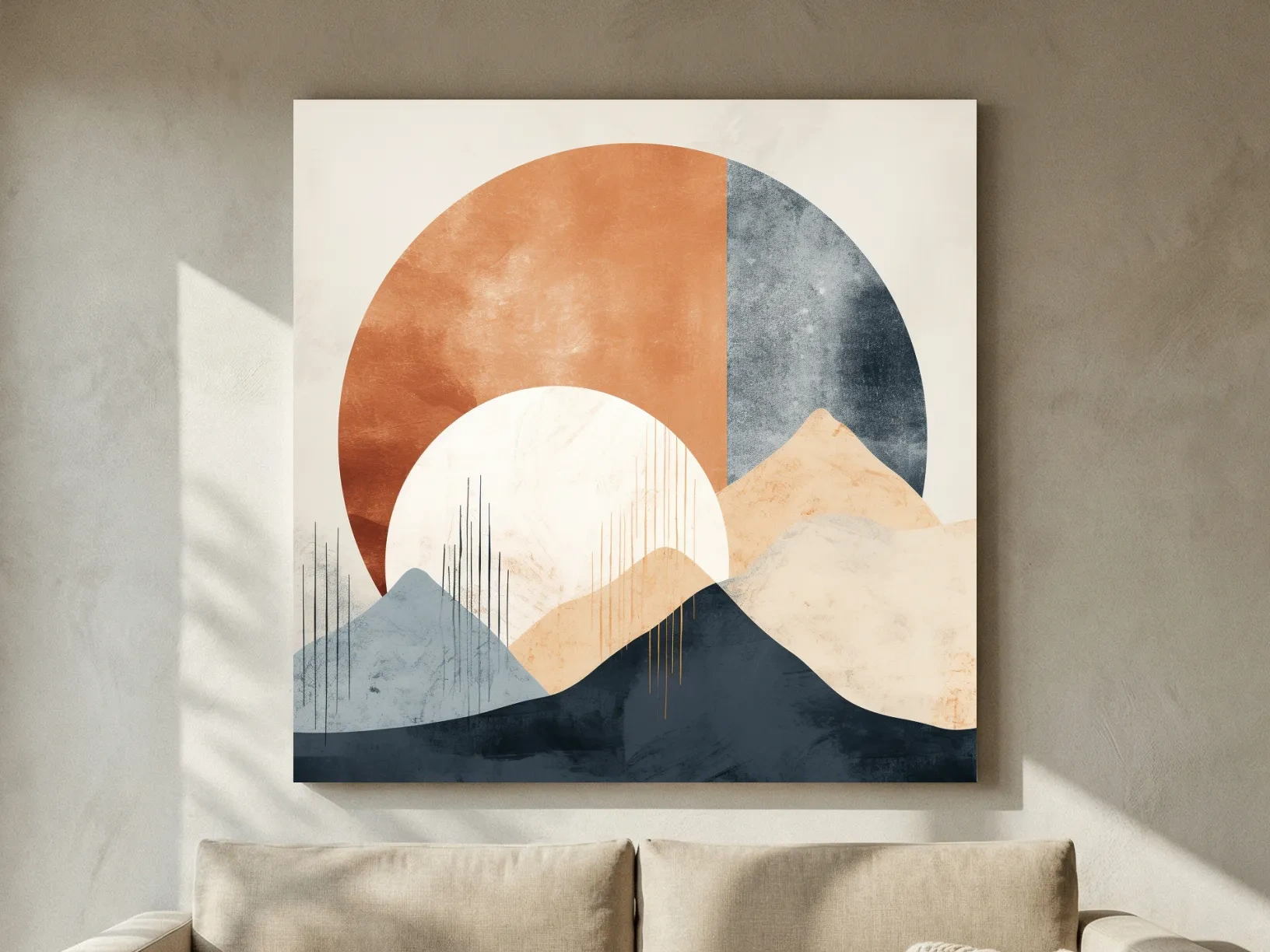 Abstract Geometric Mountain Sunrise - Mid Century Modern Landscape Wall Art