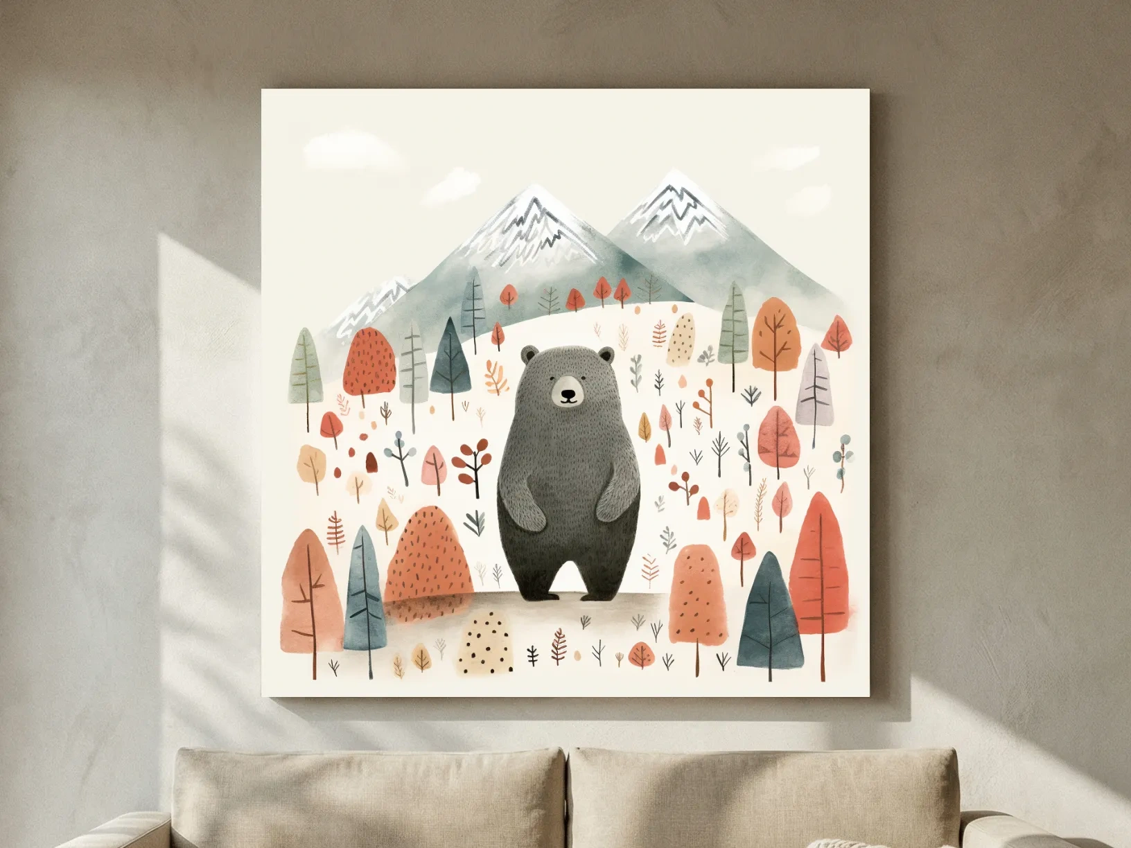 Nursery storybook art illustration of a black bear in the forest
