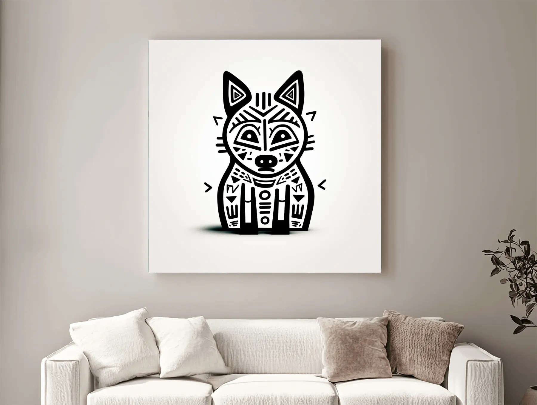 Minimalist Tribal Fox Line Art - Quirky Black And White Animal Wall Art