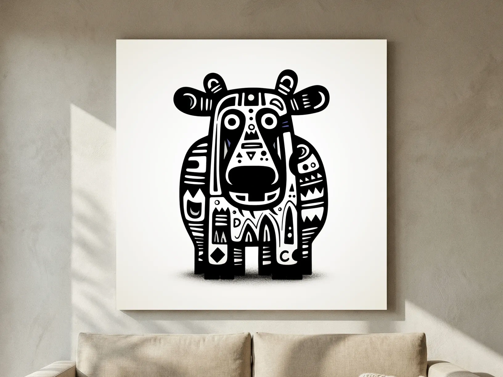 Tribal Folk Art Moose Illustration - Quirky Black And White Wildlife Wall Art