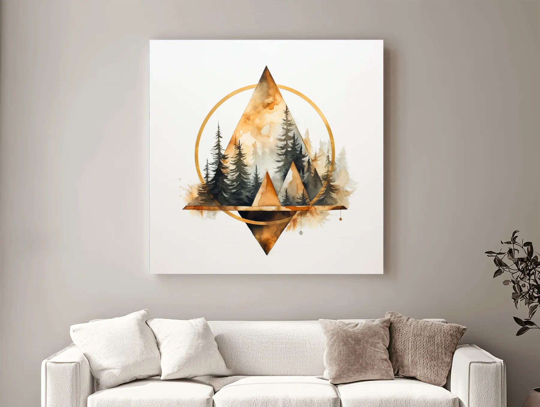 Geometric Watercolor Mountain & Pine Forest - Modern Rustic Nature Wall Art