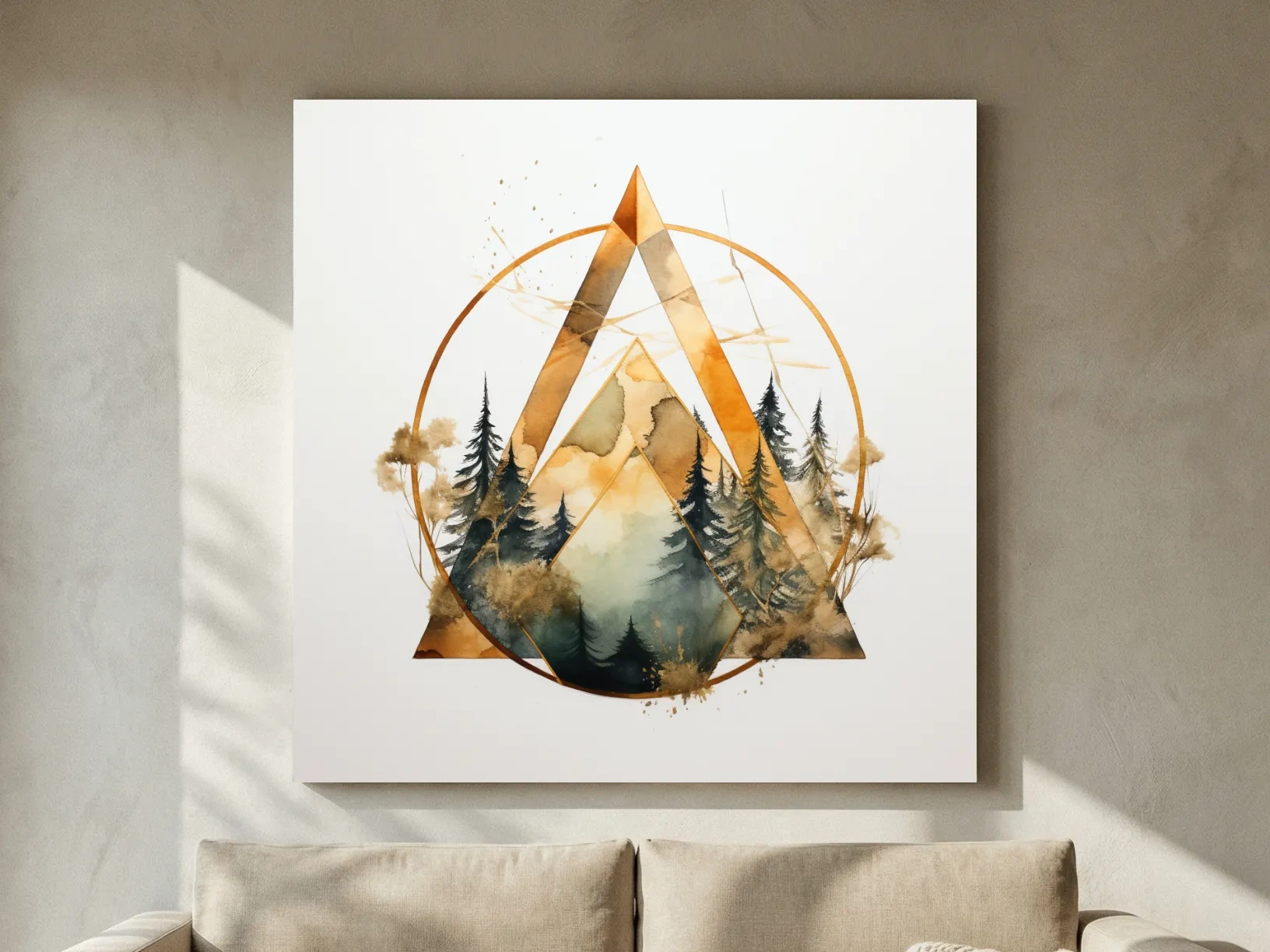Watercolour forest art, minimal elegant geometric shapes