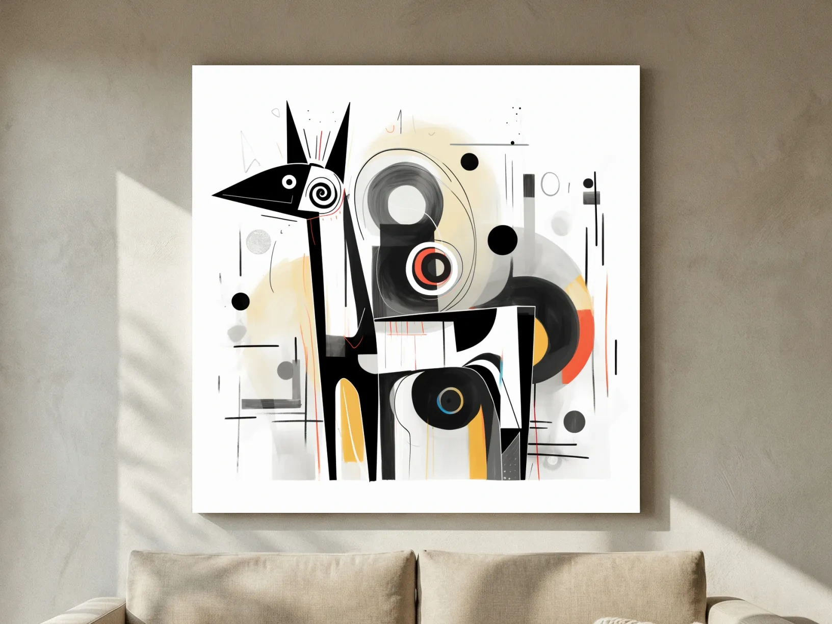 Abstract mid-century style painting of a geometric deer