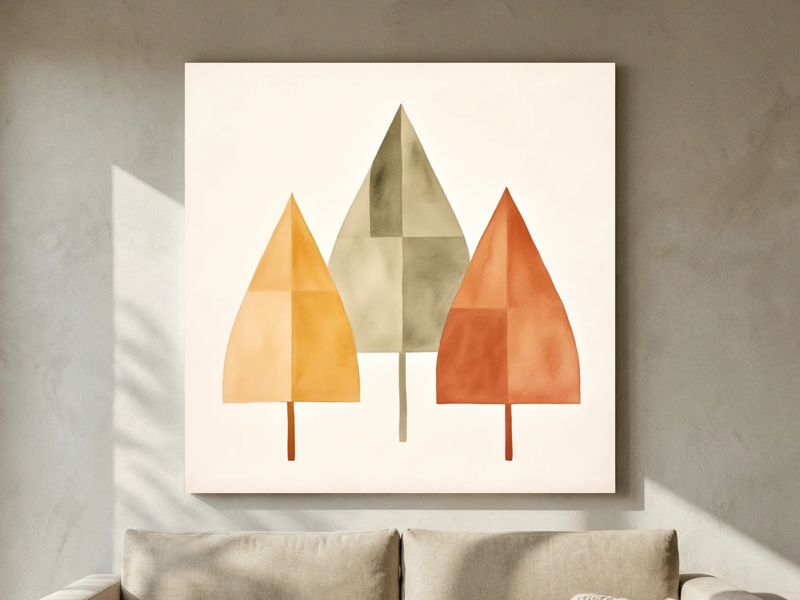 Minimalist Geometric Autumn Trees - Scandinavian Watercolor Forest Wall Art