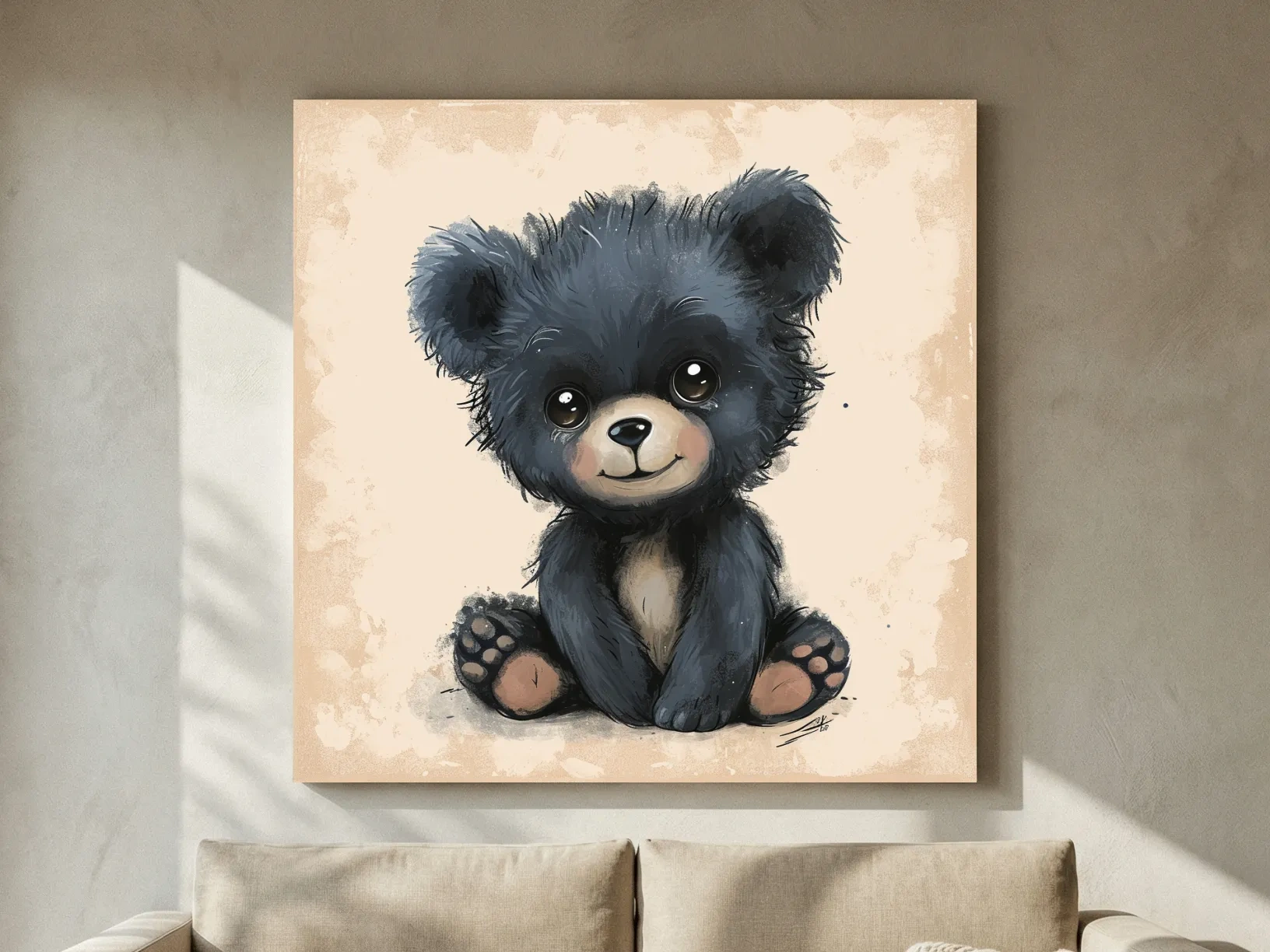 Cute Baby Bear Cub Painting - Whimsical Nursery Animal Wall Art