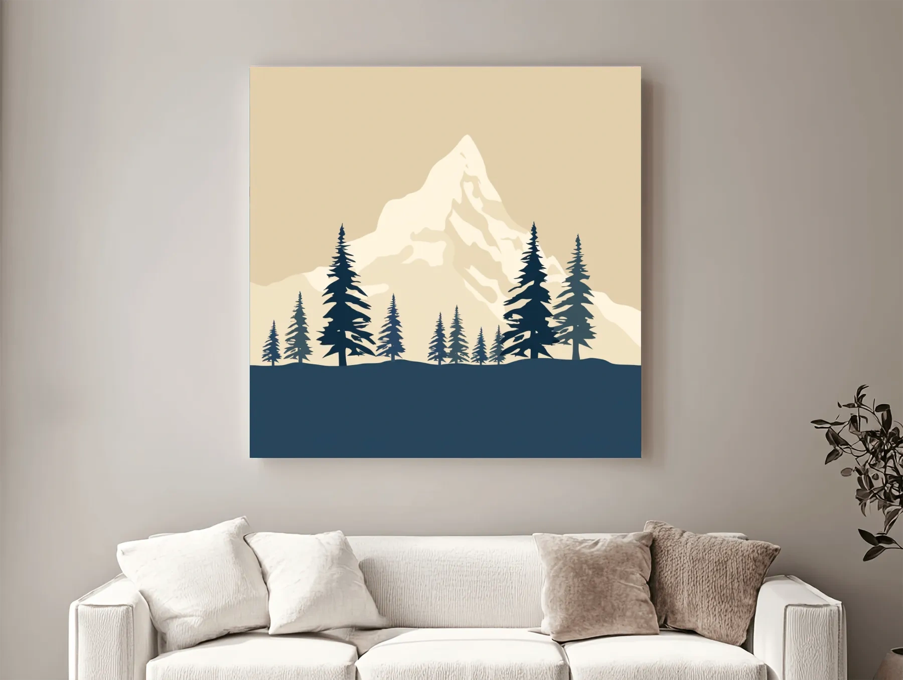 Minimalist Rustic Alpine Mountain Silhouette - Scandinavian Pine Forest Landscape Wall Art