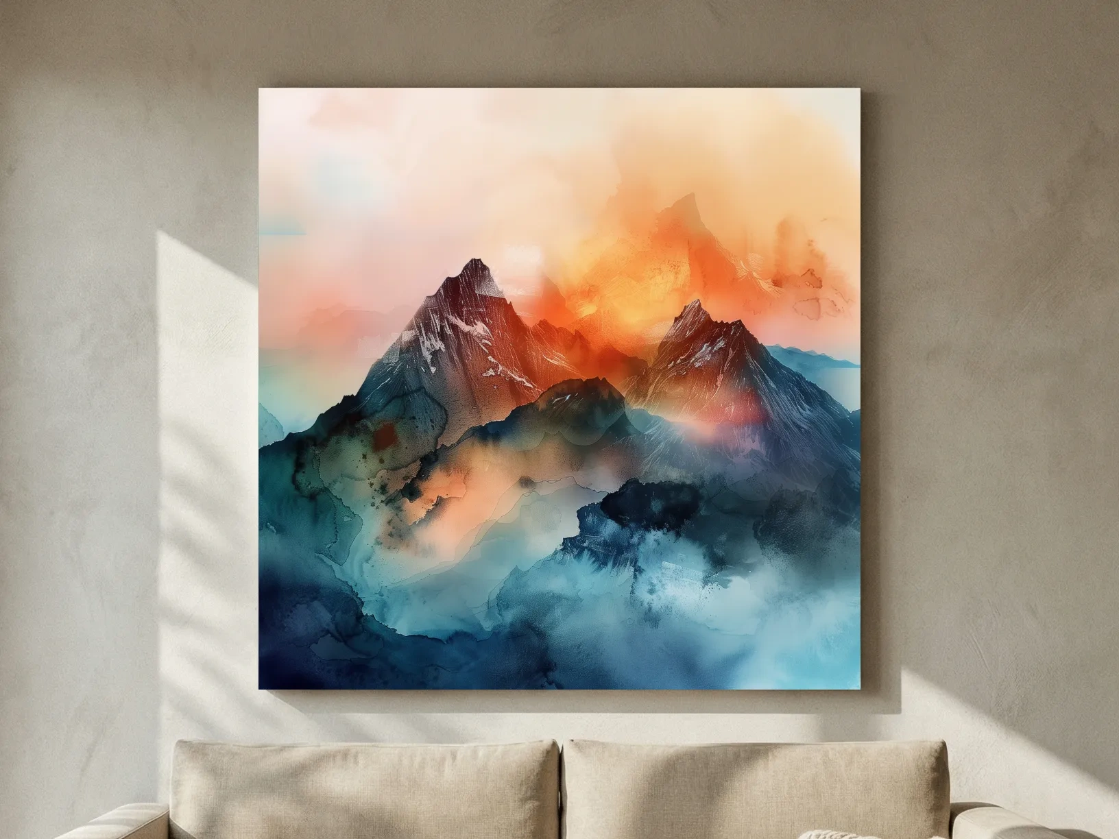Vibrant Abstract Alpine Mountain Sunrise - Watercolor Landscape Artwork