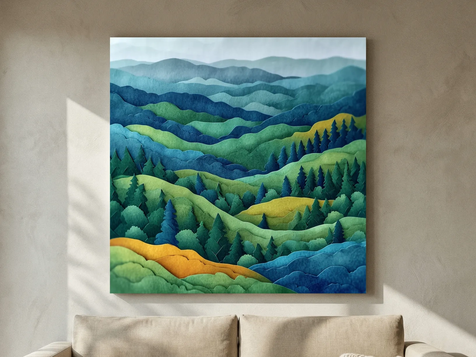 Layered Papercut Mountain Forest Landscape - 3D Effect Wall Art