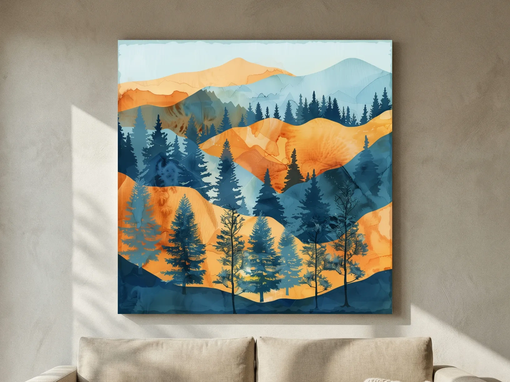 Abstract Alpine Mountain Forest Landscape - Modern Watercolor Style Wall Art