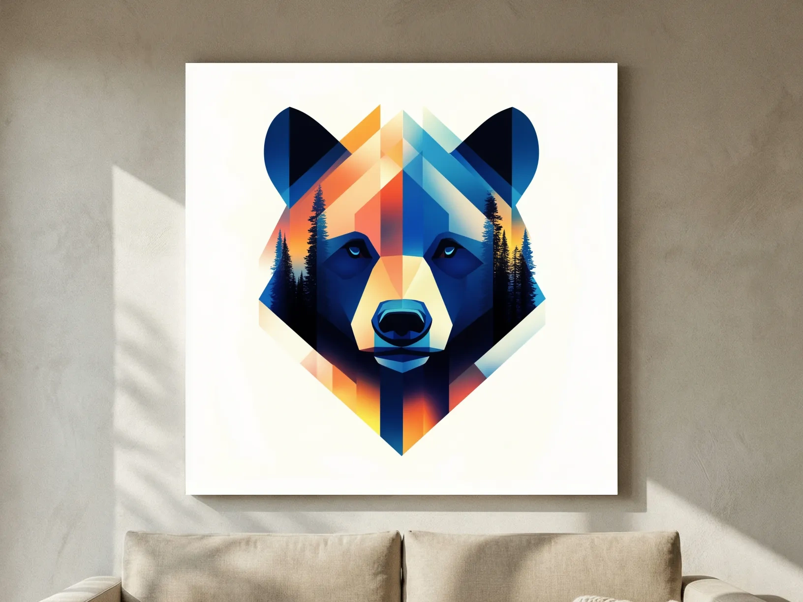 Colorful Geometric Grizzly Bear Forest Portrait - Modern Wildlife Wall Art