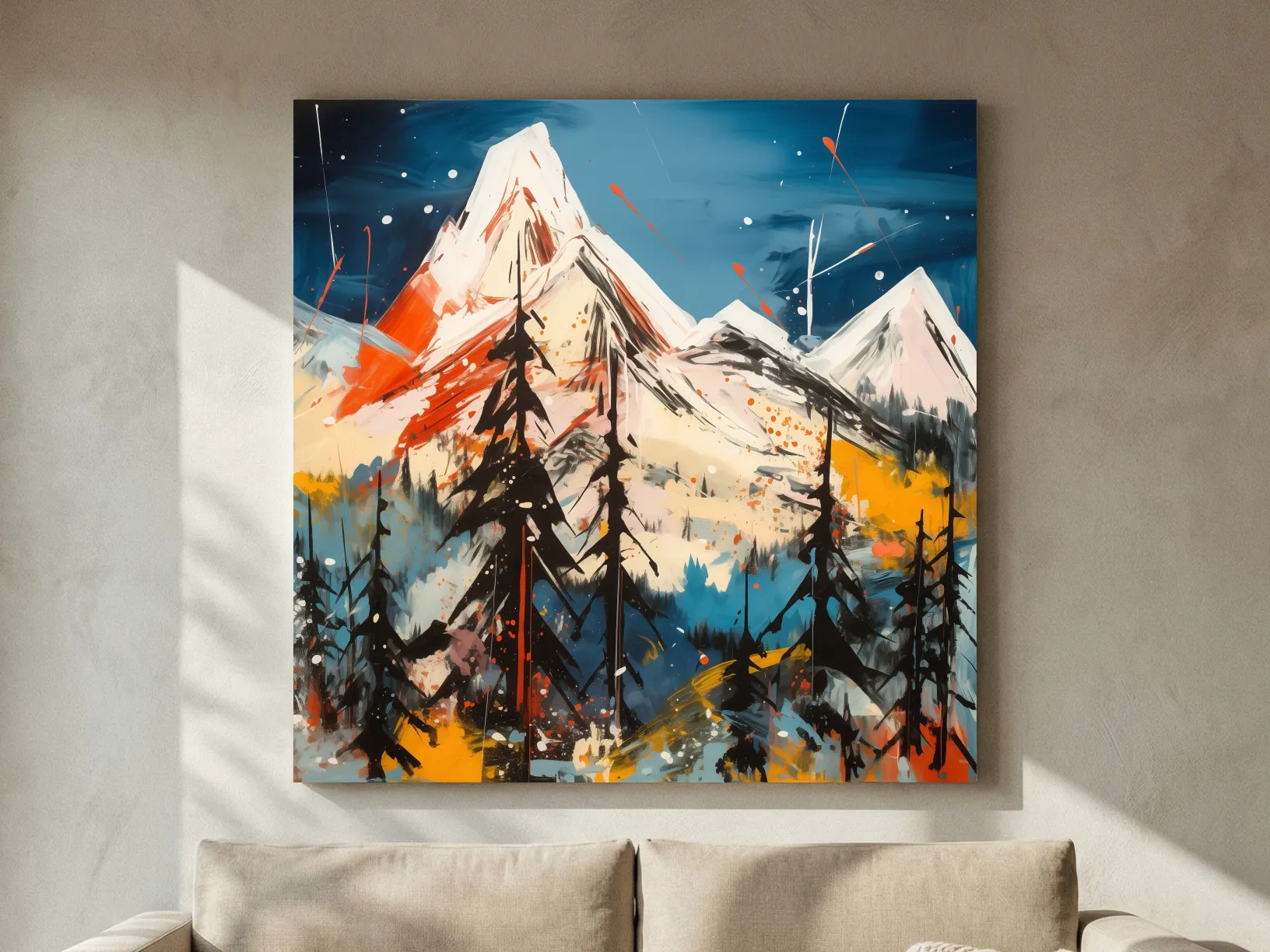 Vibrant Abstract Alpine Mountain Peaks - Bold Contemporary Painting Wall Art
