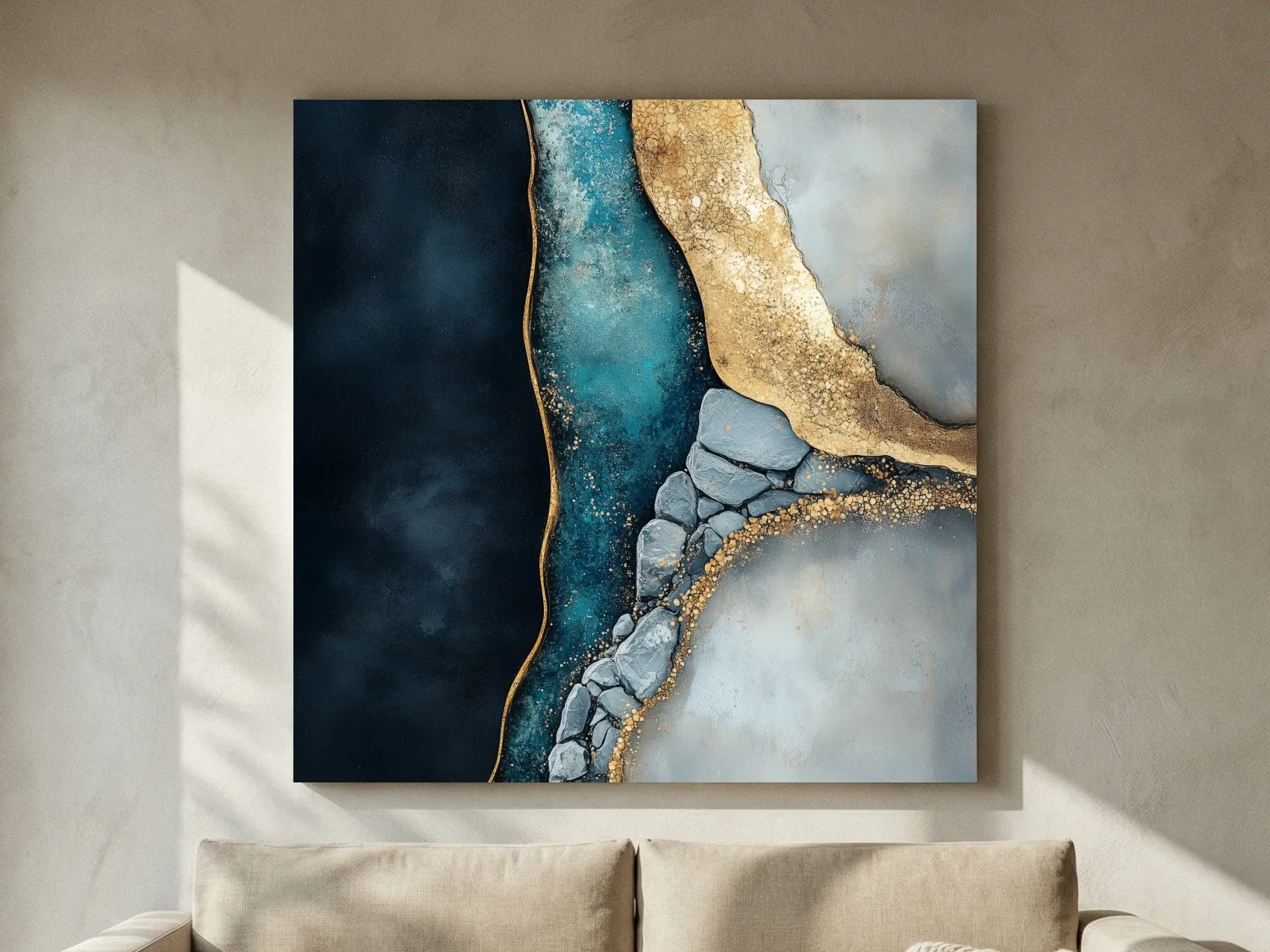 Luxe Gold Abstract Geode River - Modern Resin Style Wall Art