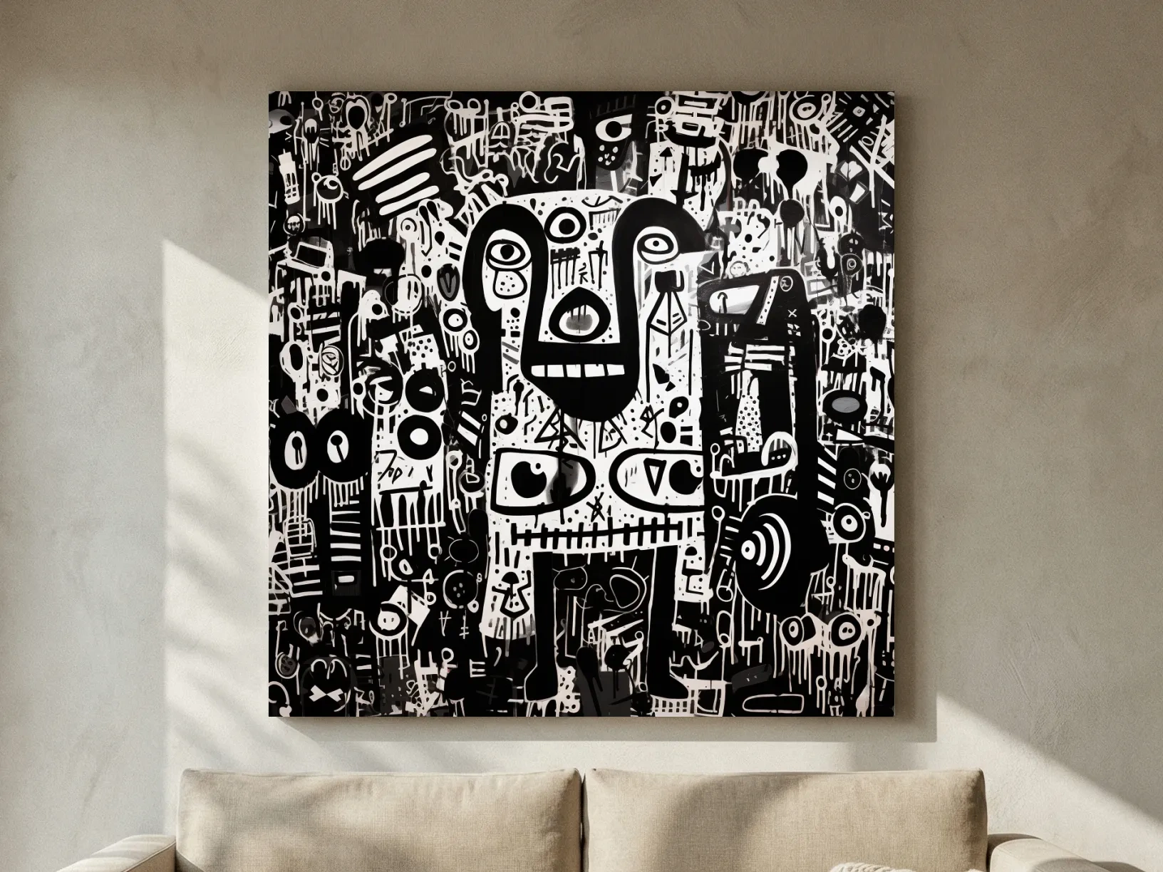 Black And White Abstract Graffiti Bear - Urban Street Art Wall Artwork