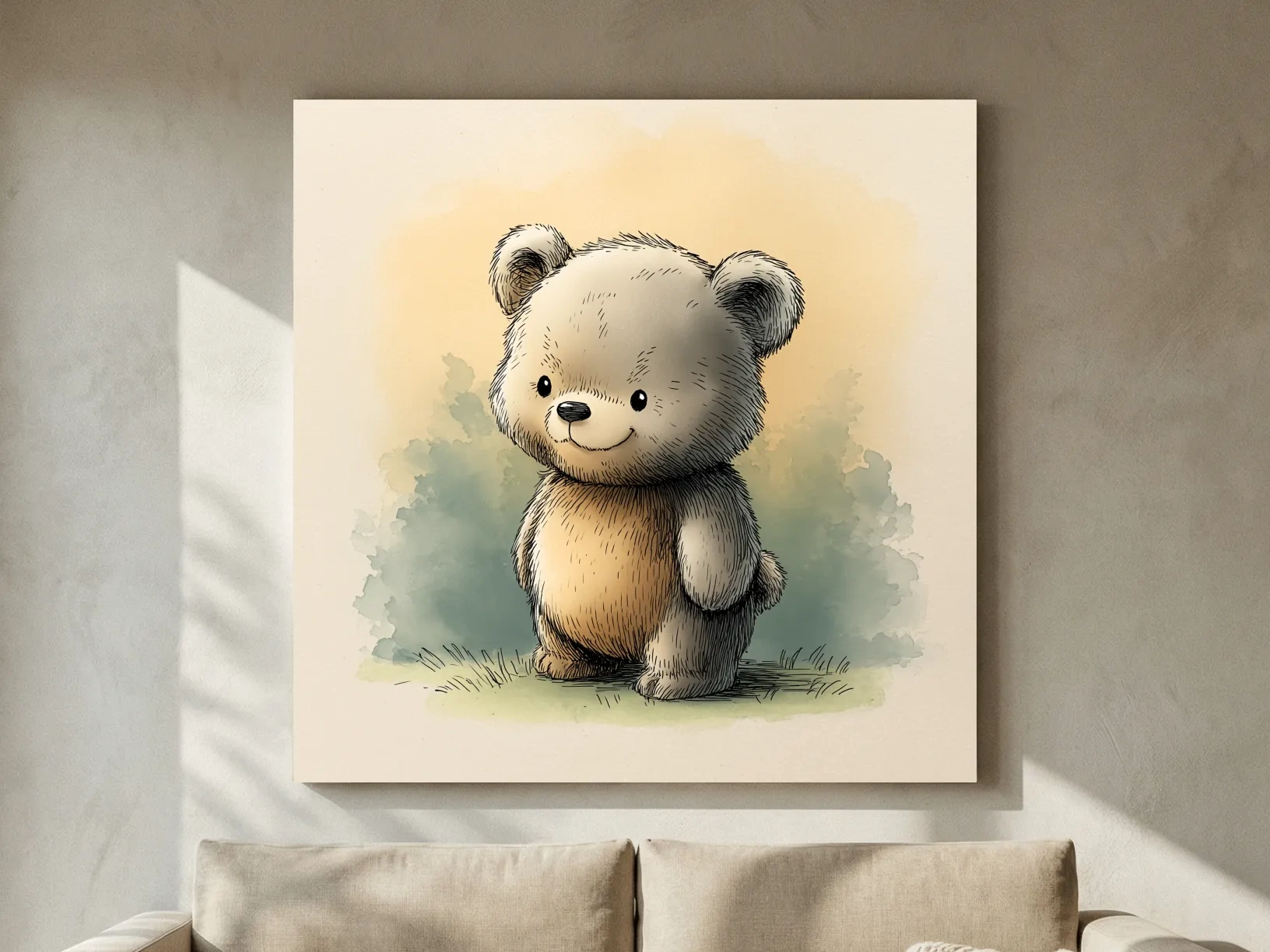 Cute Watercolor Teddy Bear Illustration - Whimsical Nursery Animal Wall Art