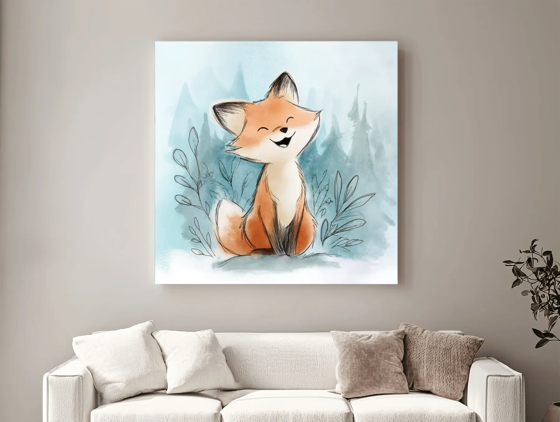 Whimsical Watercolor Fox Cub Illustration - Cute Woodland Nursery Wall Art