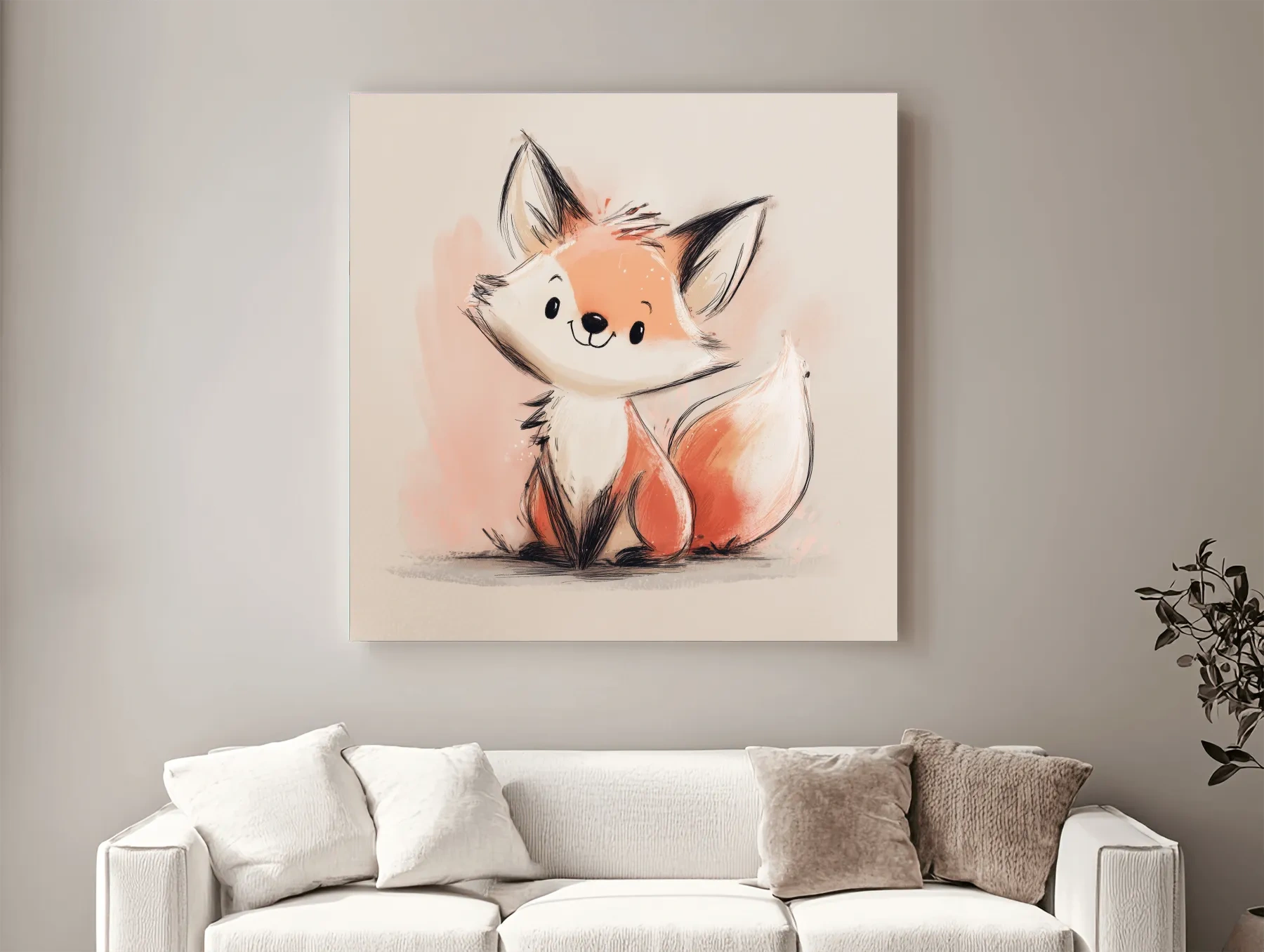 Cute Watercolor Baby Fox Illustration - Whimsical Woodland Nursery Wall Art