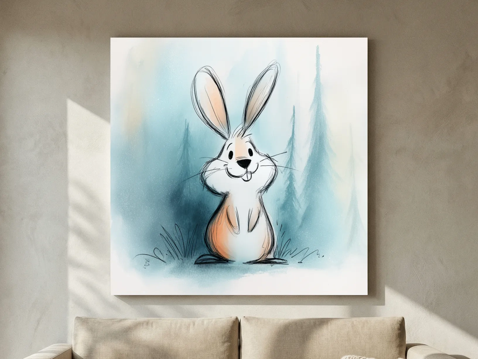 Cute Watercolor Bunny Illustration - Whimsical Woodland Nursery Wall Art