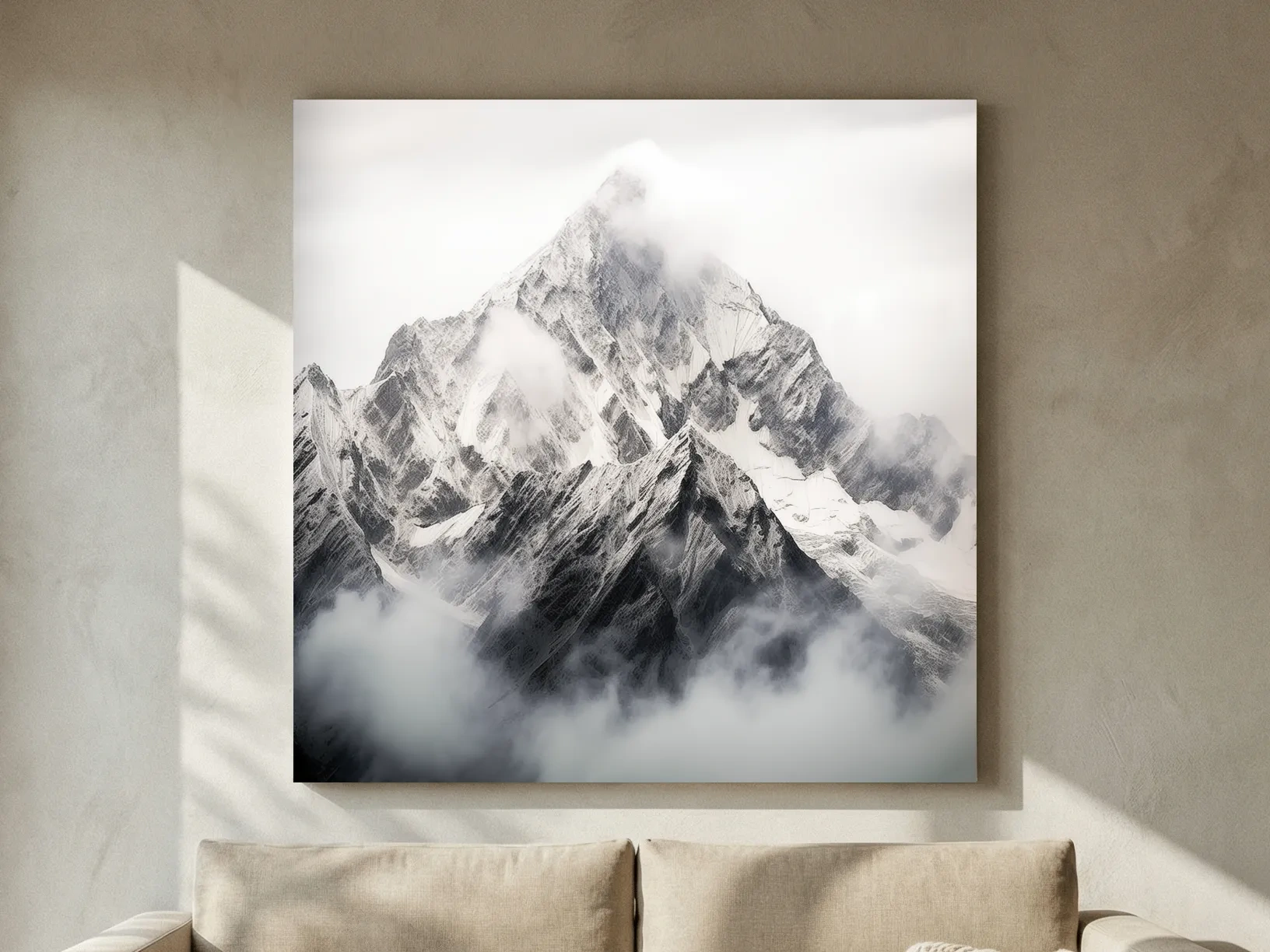 Snowcapped Alpine Peak Photography - Monochrome Mountain Wall Art