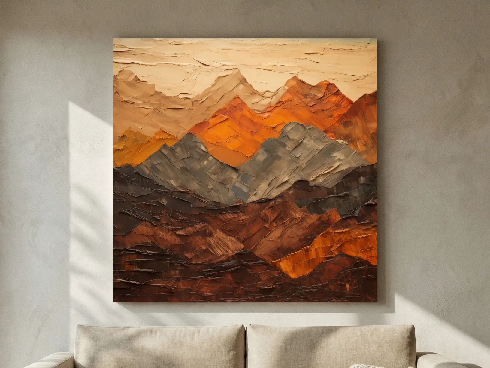 Textured Impasto Style Mountain Range - Rustic Earthy Abstract Wall Art
