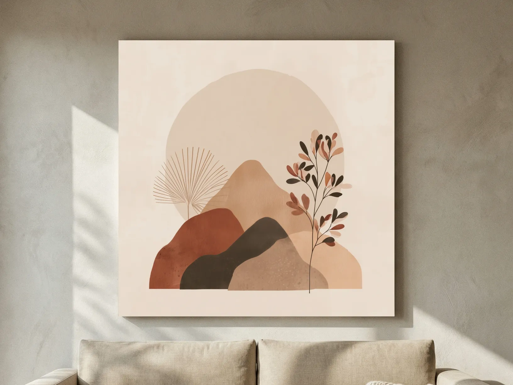 Boho Abstract Mountain Silhouette - Neutral Terracotta Botanical Wall Art