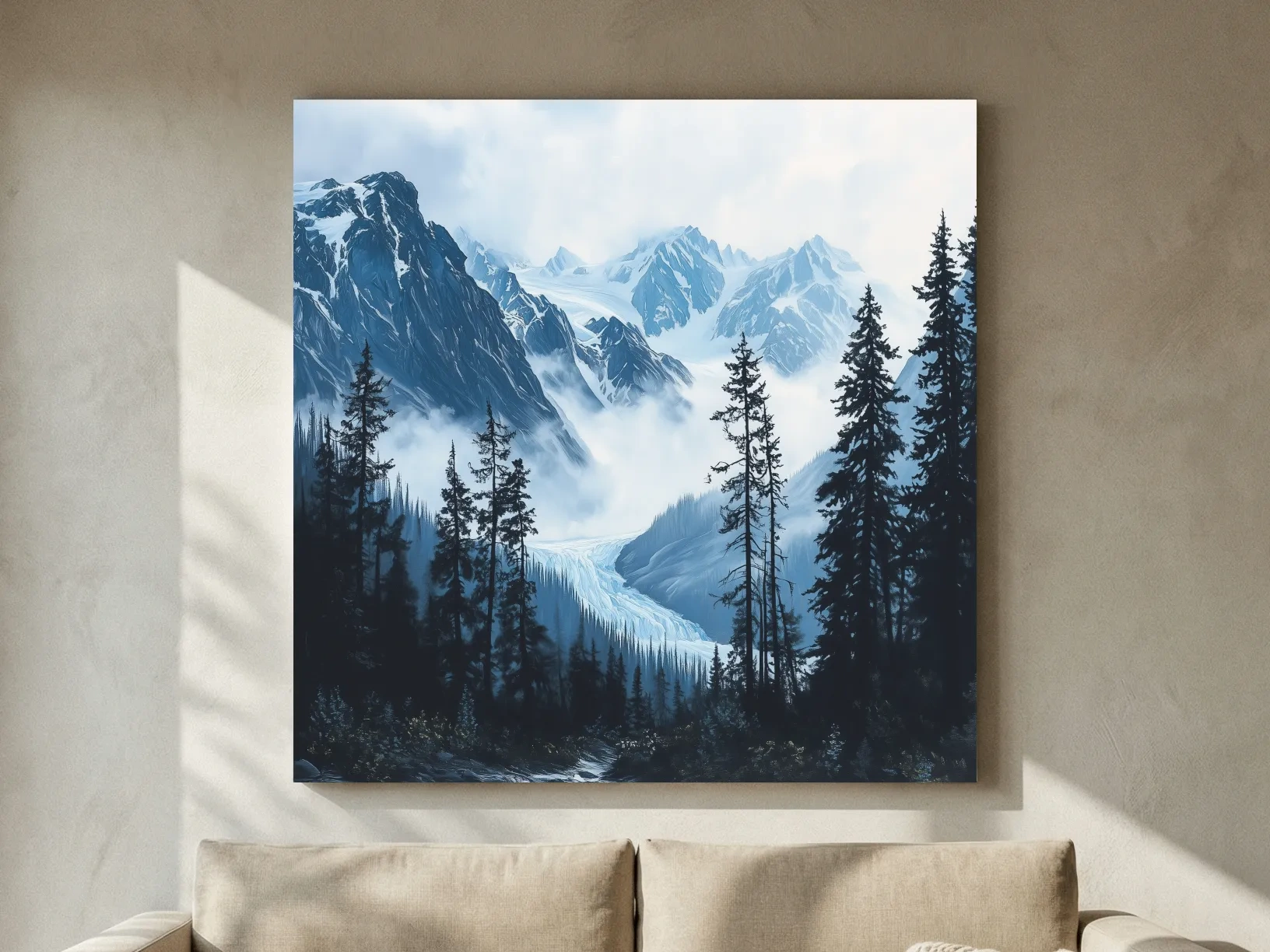 Misty Alpine Glacier Valley Landscape - Moody Mountain Forest Wall Art