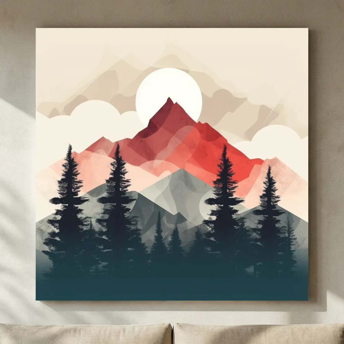 Minimal Alpine Mountain Sunrise - Pine Forest Wall Art