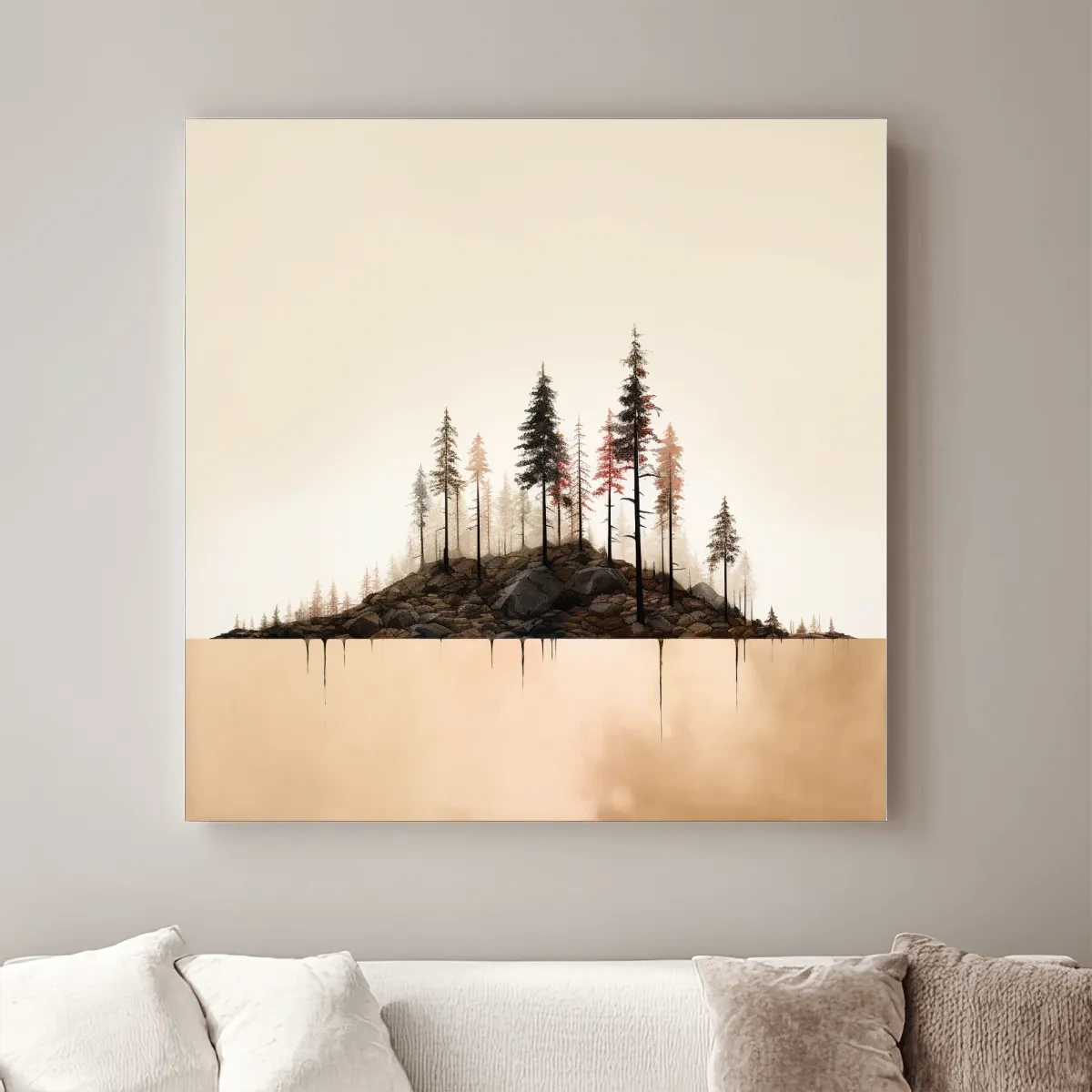 Minimalist Pine Forest Lake Illustration - Scandinavian Landscape Artwork