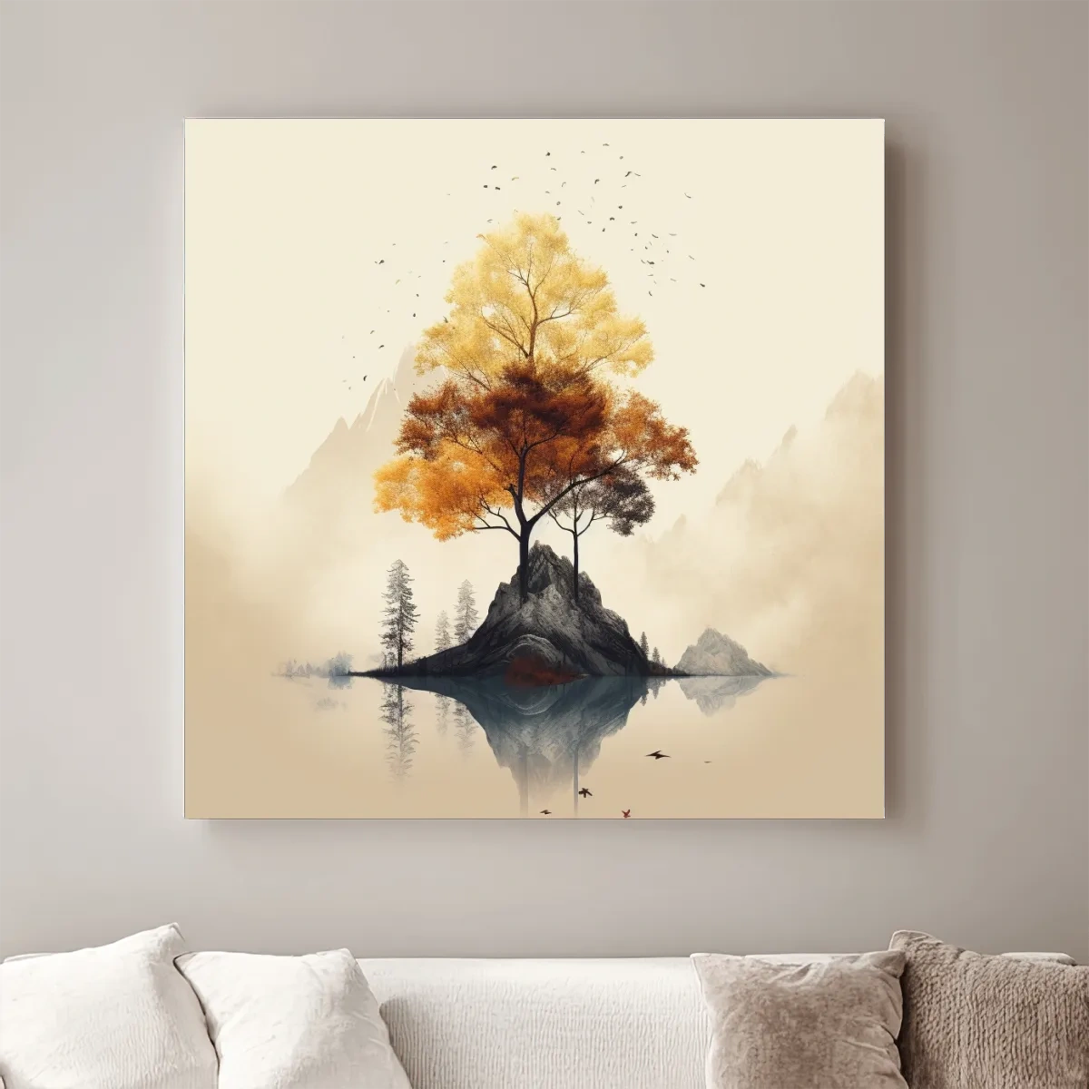 Minimal art, tree growing from rock